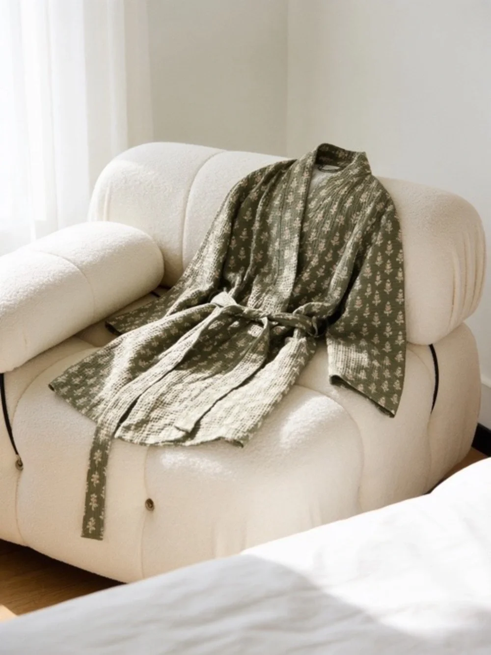 Floral Waffle Bath Robe Green/Pink - Threshold - Picture 3 of 13